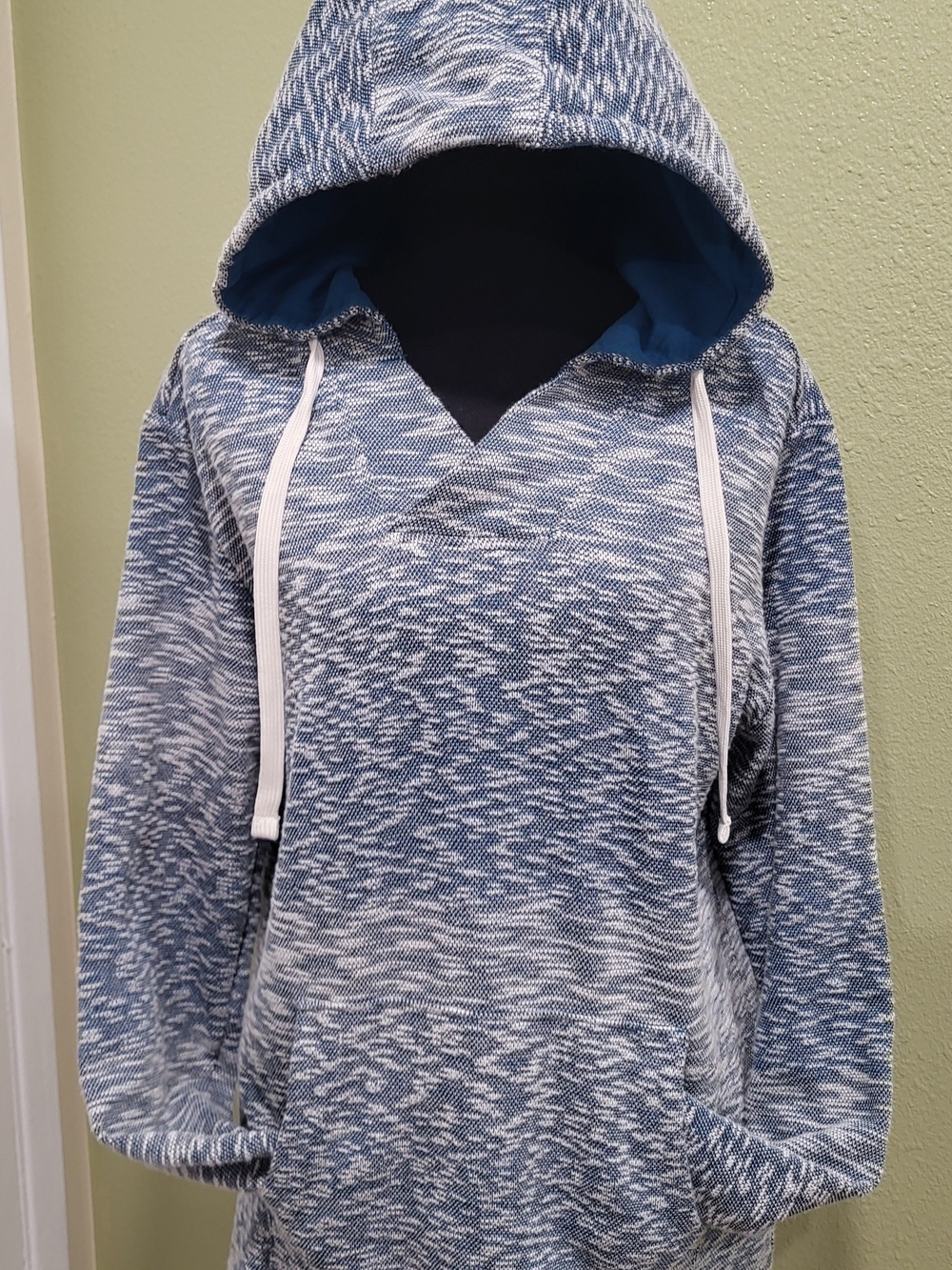 Hang Ten Blue Baja Style Marled Hooded Pullover with White Drawstrings